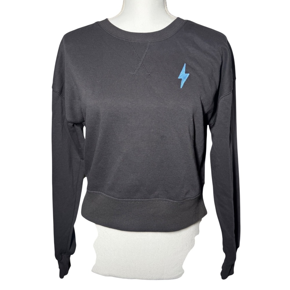 Pink Rose Lightning Bolt Sweatshirt Small Gray Blue Glitter Pullover Excellent